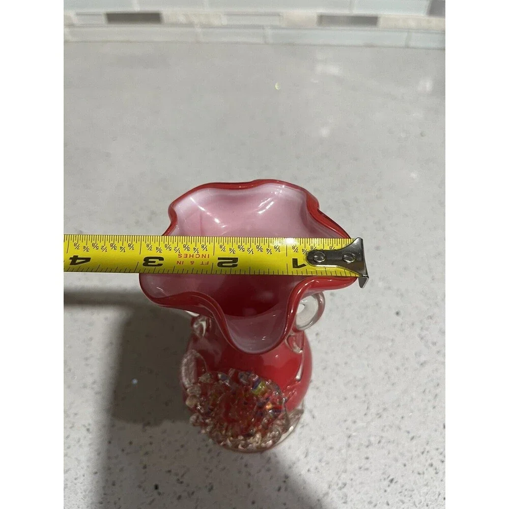 Vintage Hand Blown Art Glass by Stevens & Williams Red Cased Vase Splatter Art